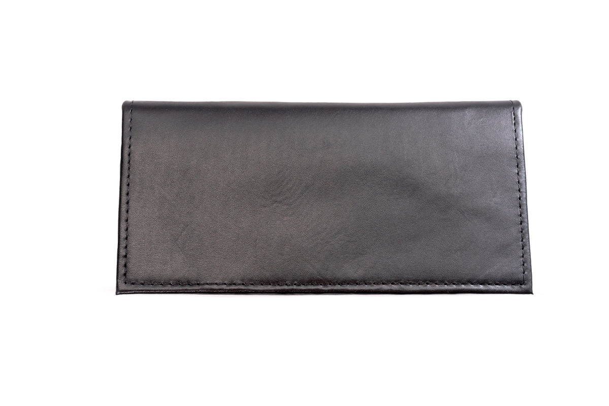 Quintana Leather Checkbook Carrier and Wallet in black, closed view