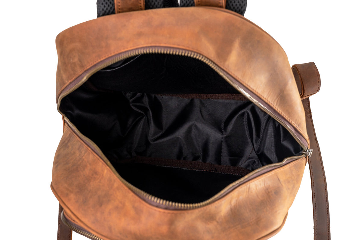 Quintana Distressed Leather Backpack, interior with lining