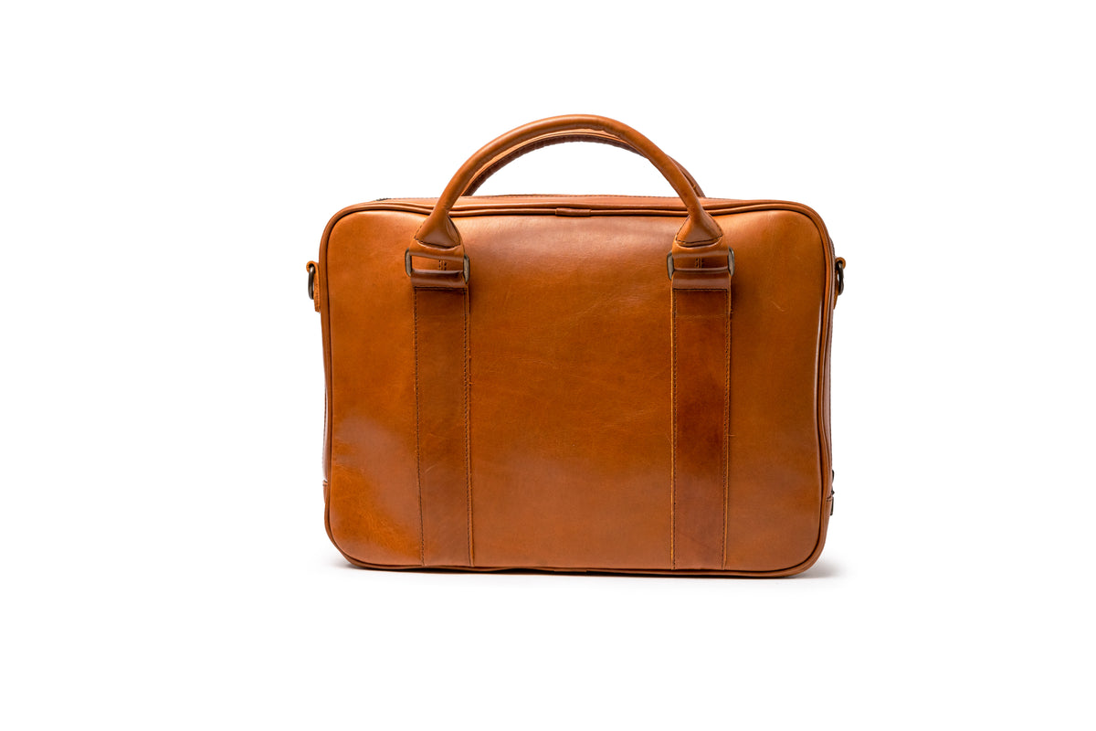 Quintana Alligator-Panel Leather Briefcase, view 3