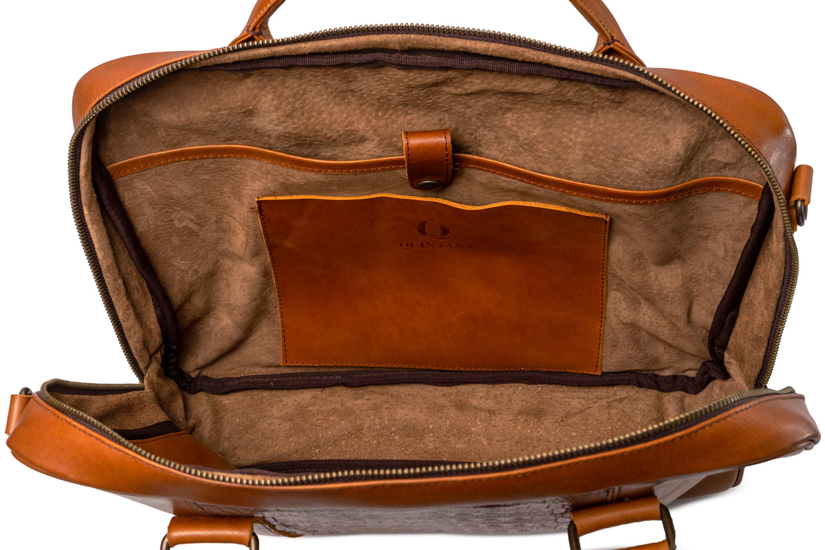 Quintana Alligator-Panel Leather Briefcase, view 4