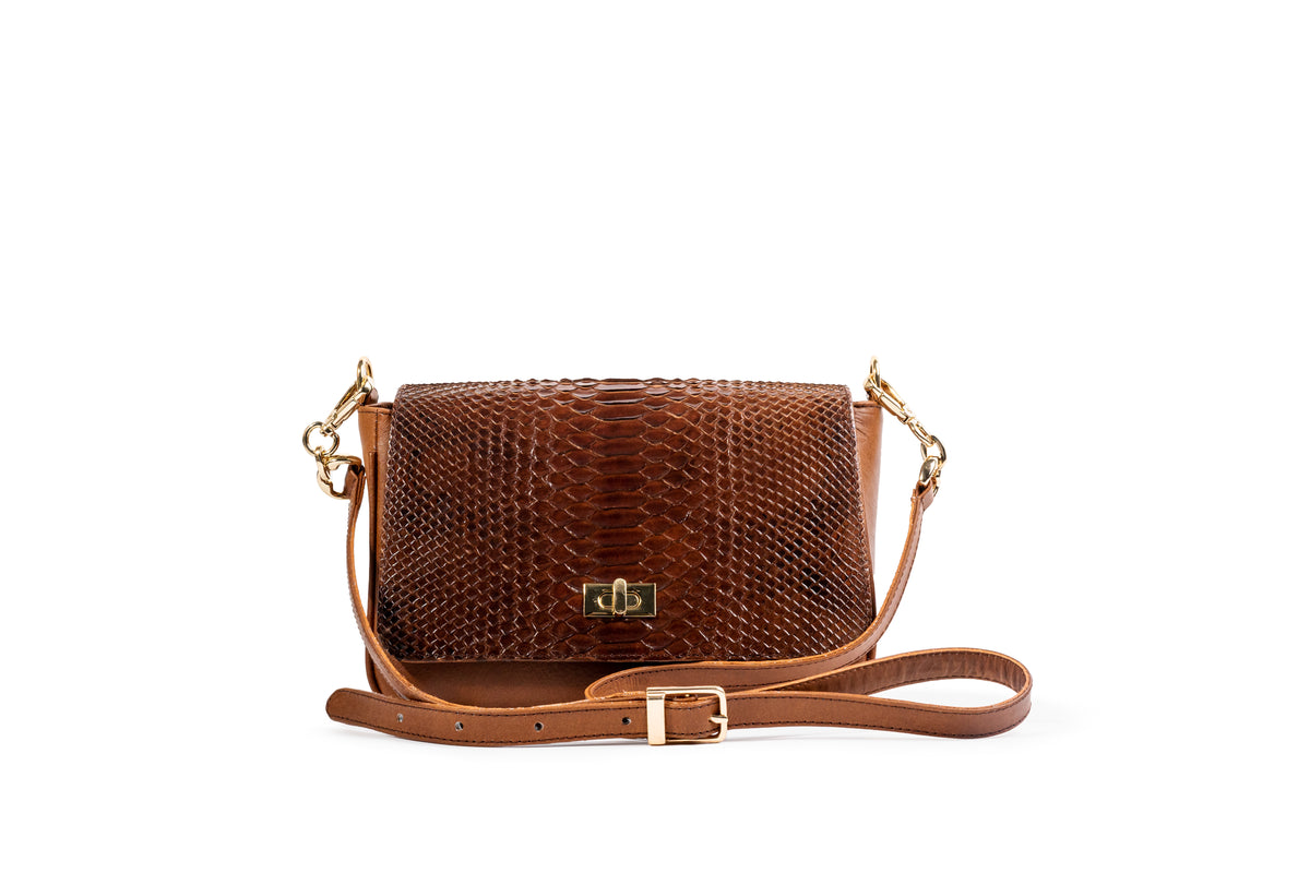 Quintana Python-Flap Leather Crossbody Bag, view 2