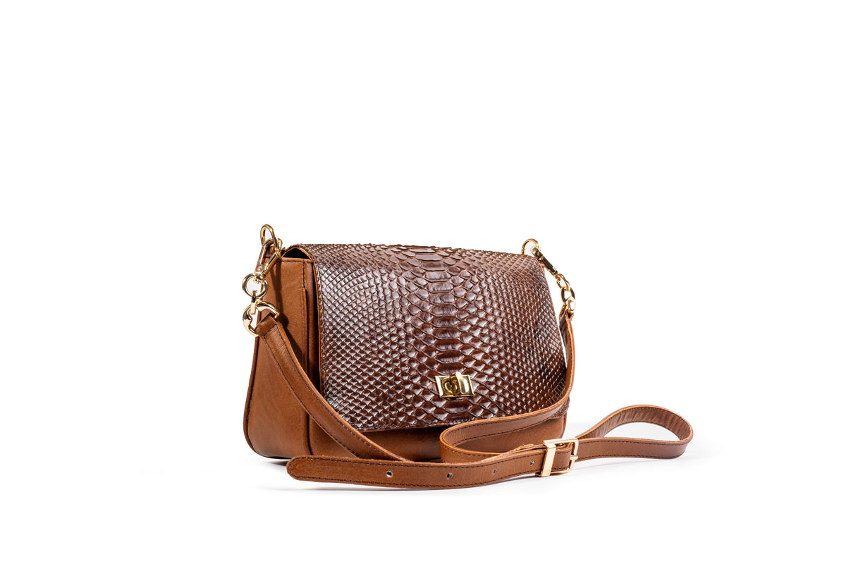 Quintana Python-Flap Leather Crossbody Bag, view 1