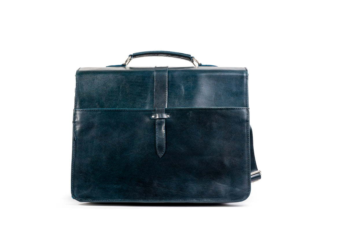 Quintana Executive Leather Briefcase in blue-green, back