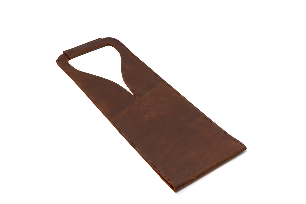 Quintana Leather Wine Bottle Carrier, brown nubuck, open style, laid flat