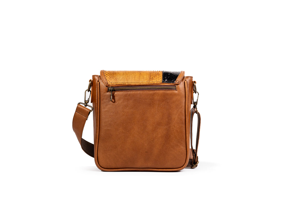 Quintana Python-Accent Leather Messenger Bag, view 3