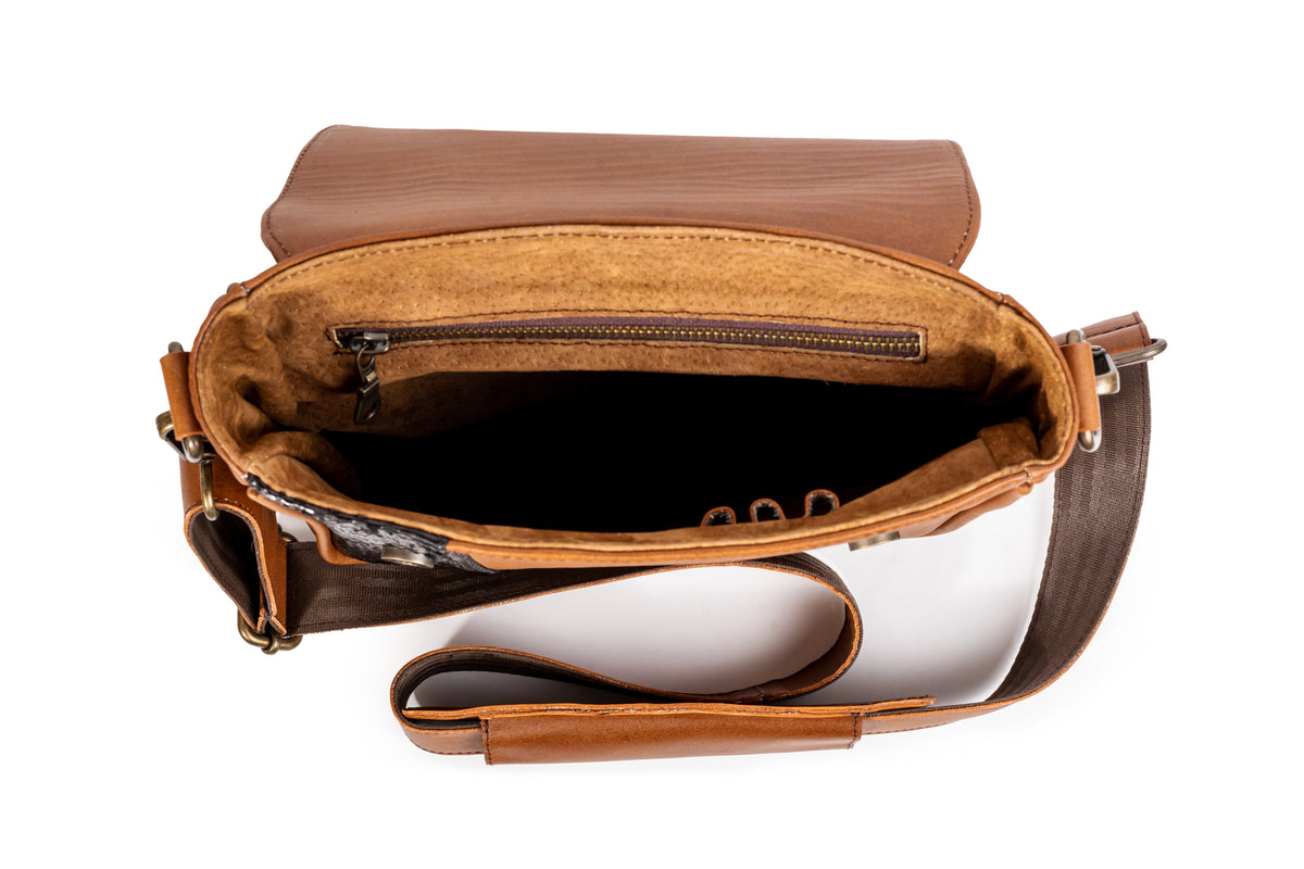 Quintana Python-Accent Leather Messenger Bag, view 4