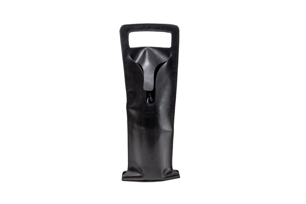 Quintana Leather Wine Bottle Carrier, black, closed style, front