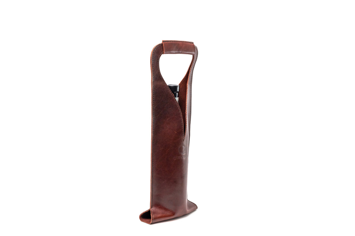 Quintana Leather Wine Bottle Carrier, burgundy, open style, side