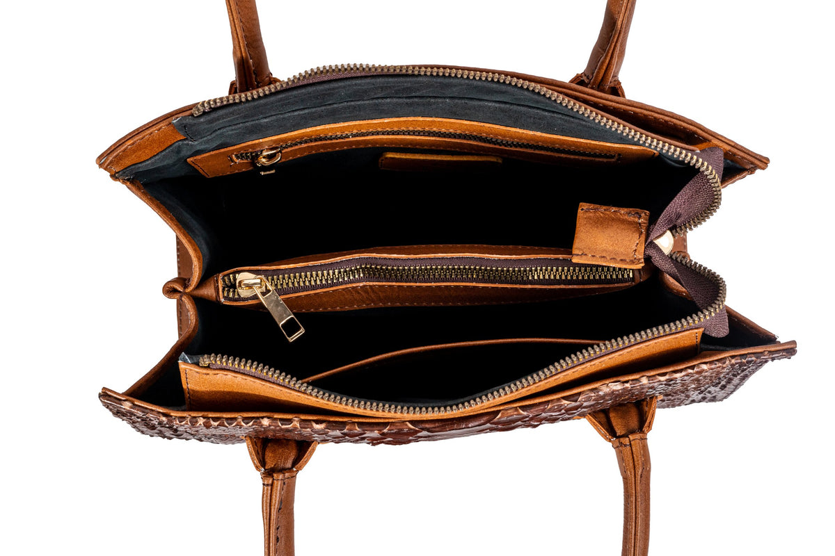 Quintana Python Leather Handbag, interior with zip pockets