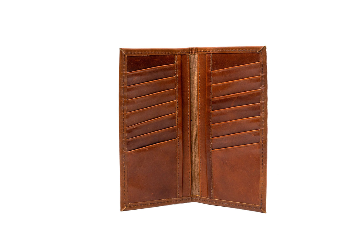 Quintana Leather Checkbook Carrier and Wallet in brown, card slots
