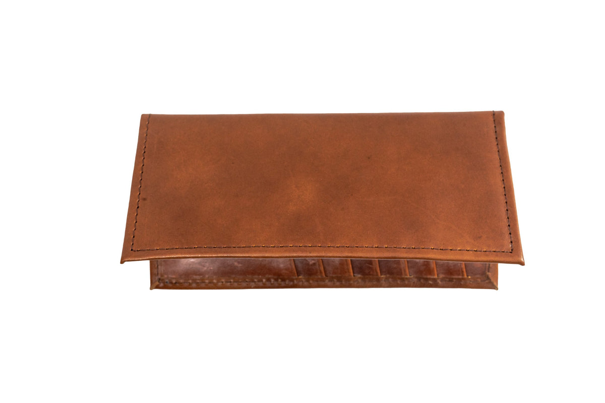 Quintana Leather Checkbook Carrier and Wallet in brown, closed
