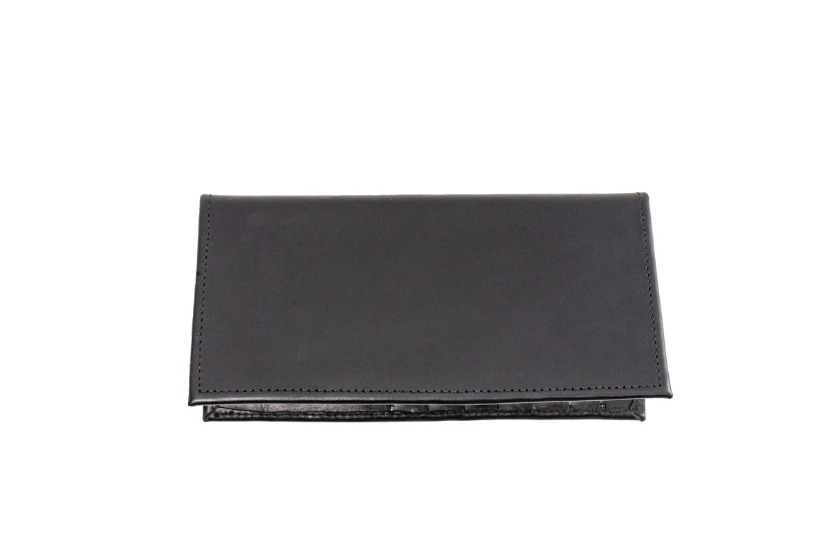 Quintana Leather Checkbook Carrier and Wallet in black, closed