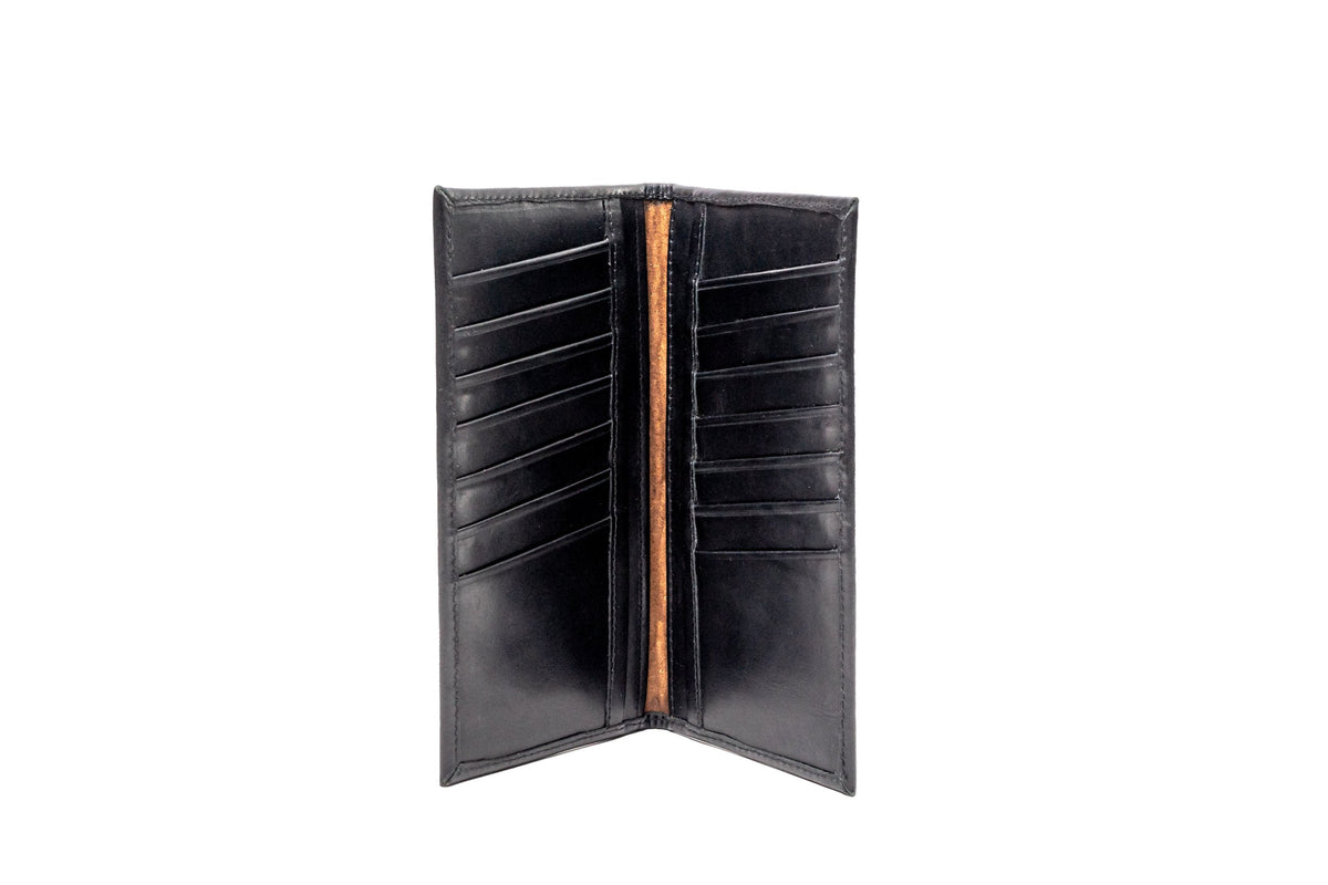 Quintana Leather Checkbook Carrier and Wallet in black, card slots