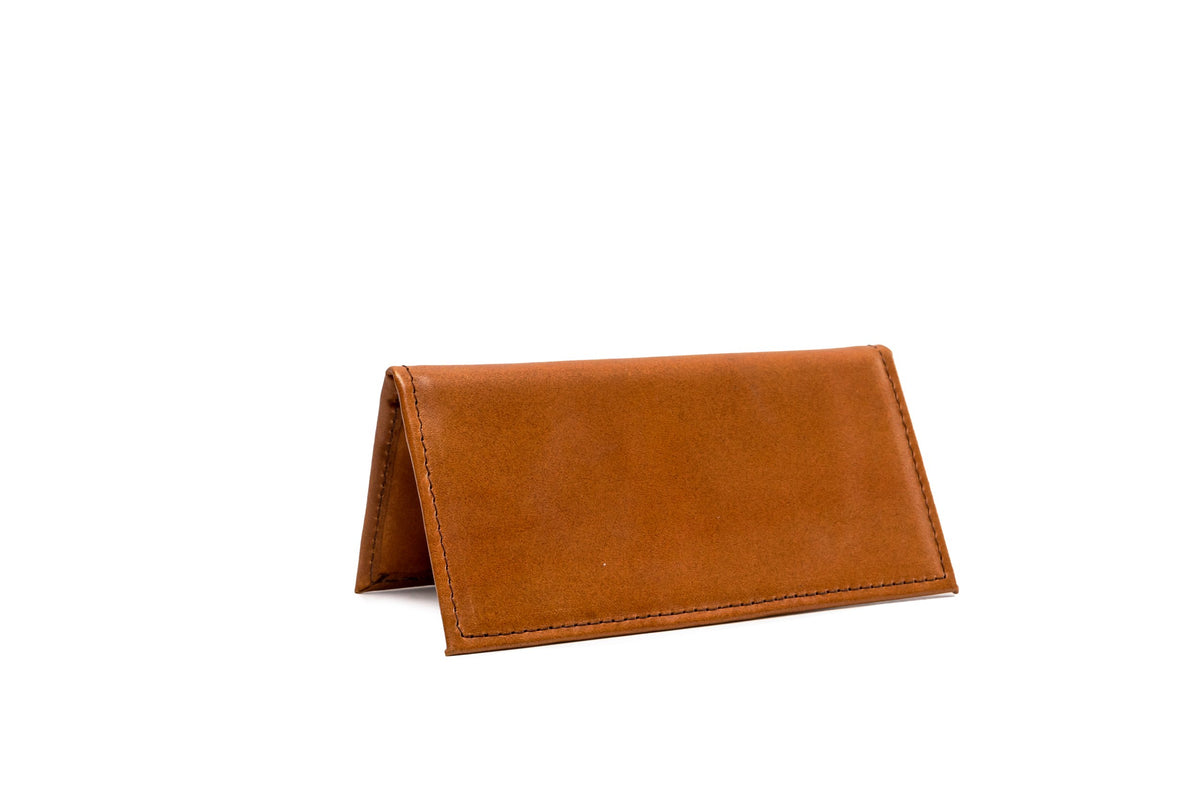 Quintana Leather Checkbook Carrier and Wallet in honey, standing view
