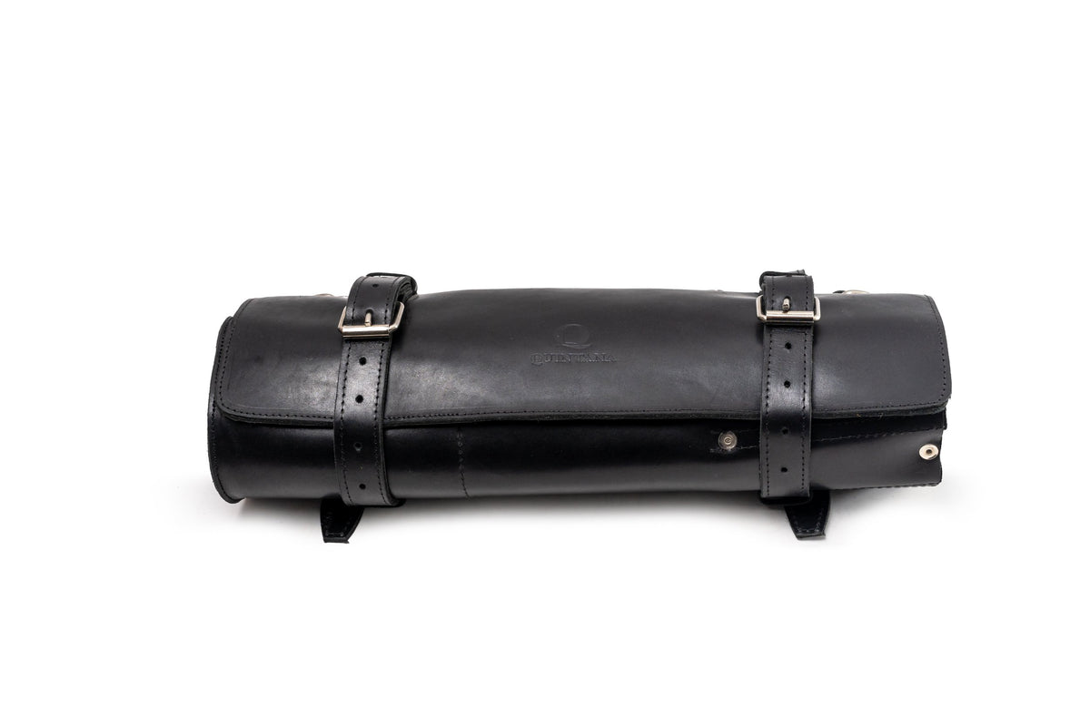 Quintana Leather Knife Roll in pull up black, rolled