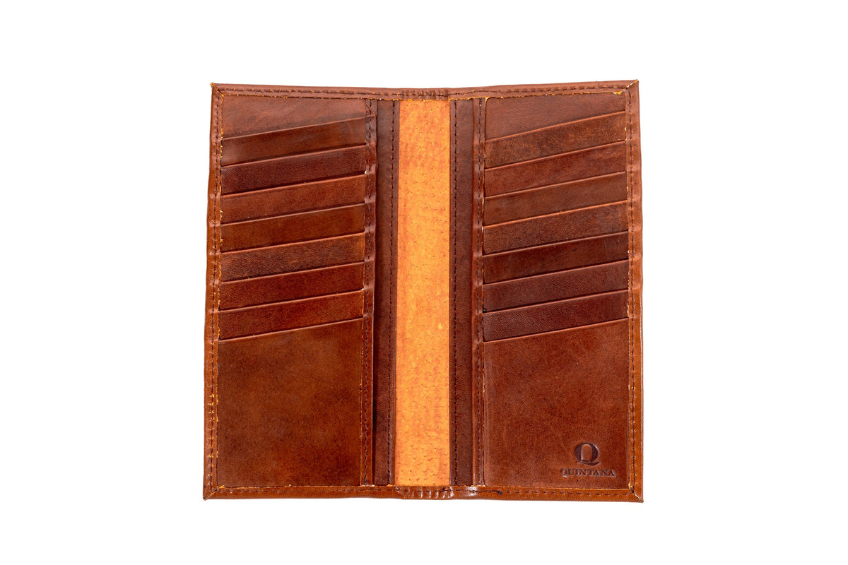 Quintana Leather Checkbook Carrier and Wallet in brown, card slots