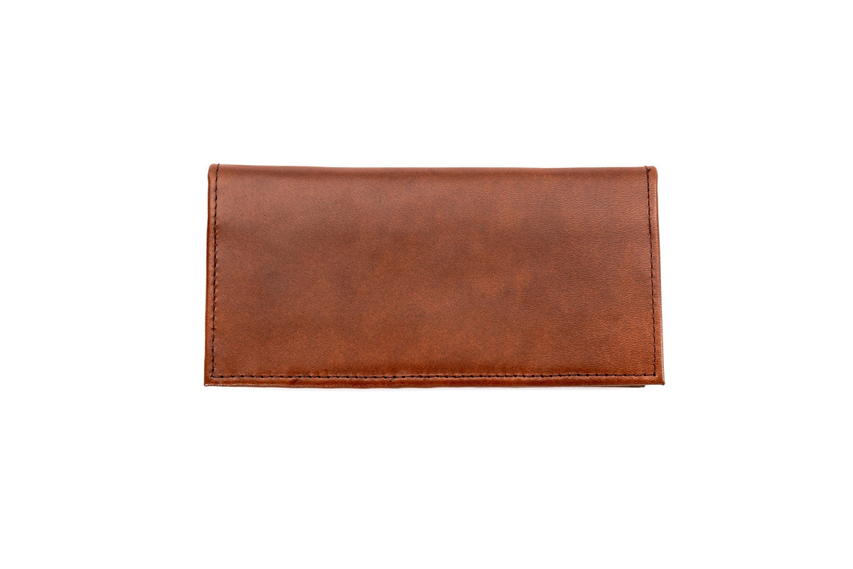 Quintana Leather Checkbook Carrier and Wallet in brown, closed view