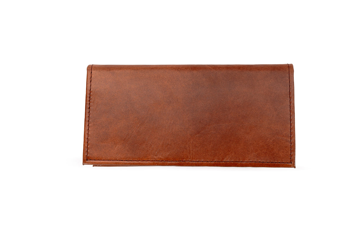 Quintana Leather Checkbook Carrier and Wallet in cognac, closed view